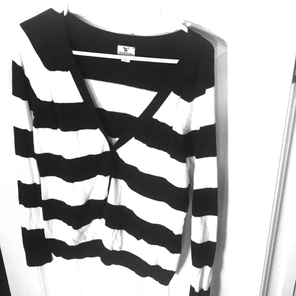 Black/White striped V-neck cardigan